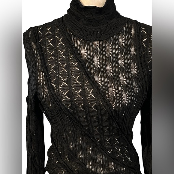 Givenchy Women’s Asymmetrical Open Knit Black Mock Neck Sweater Size XS - Picture 3 of 16